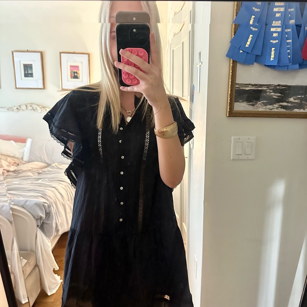 H&M Black Mini Dress with Ruffle Sleeves
